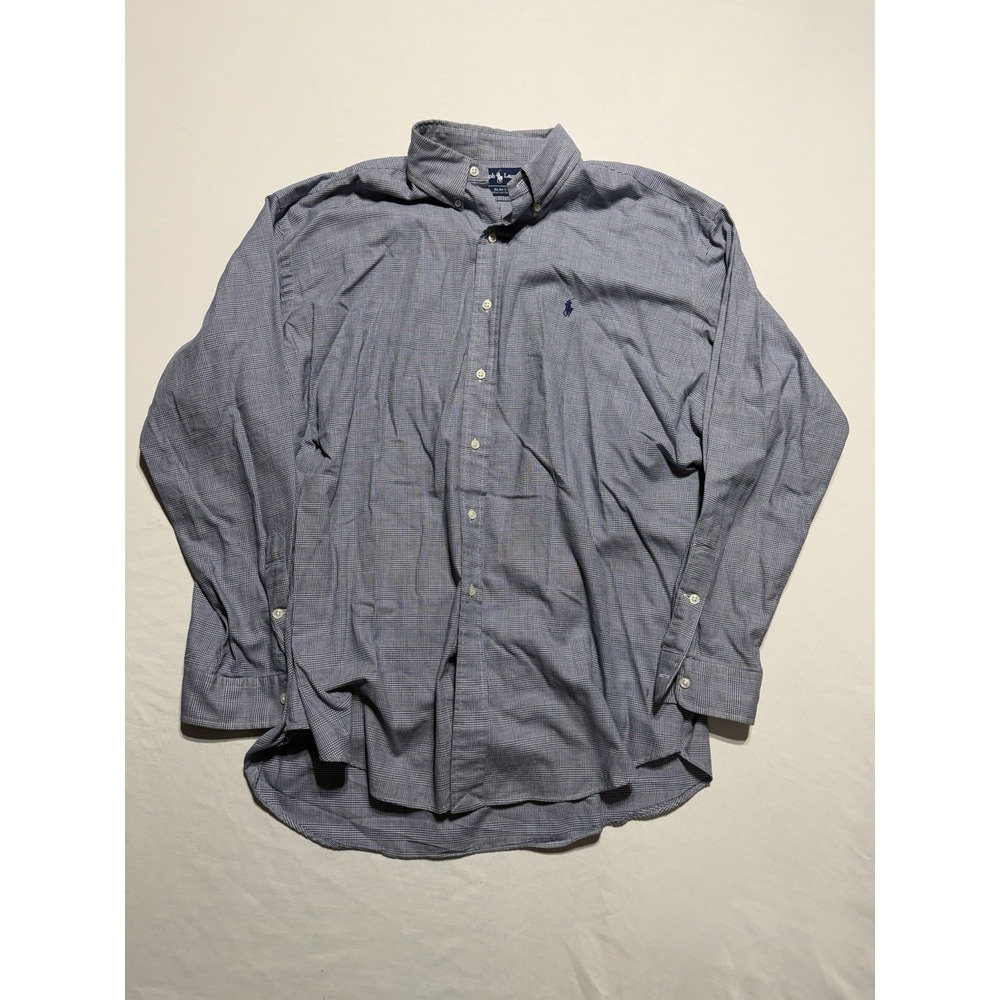 Ralph Lauren XL Blake Houndstooth Check Shirt Blue 100% Cotton Button Down Clean